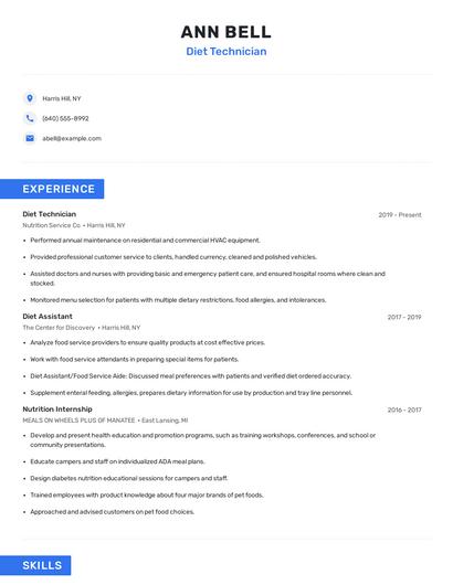 Diet Technician Resume