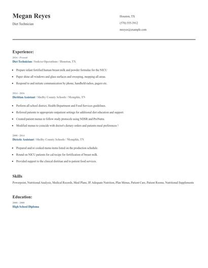 Diet Technician Resume