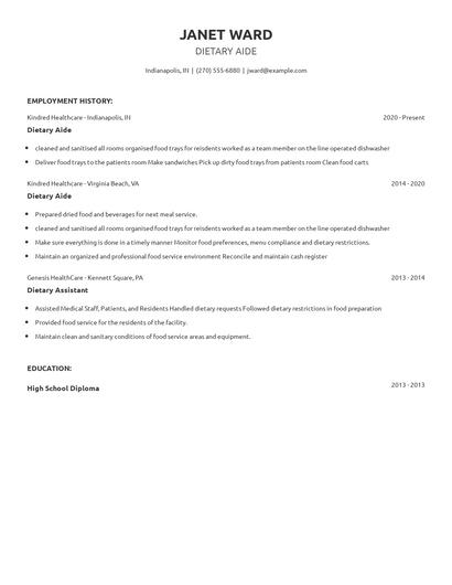 Dietary Aide Resume