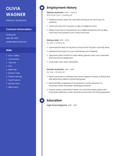 Dietary Assistant Resume