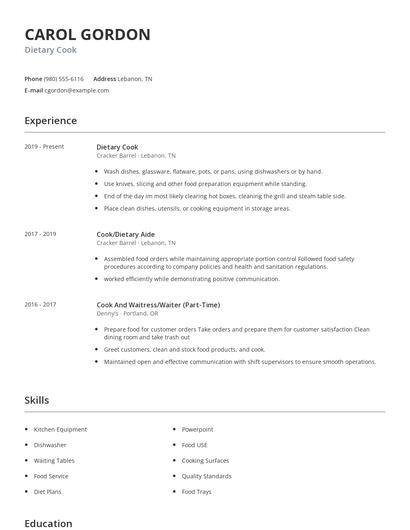 Dietary Cook Resume