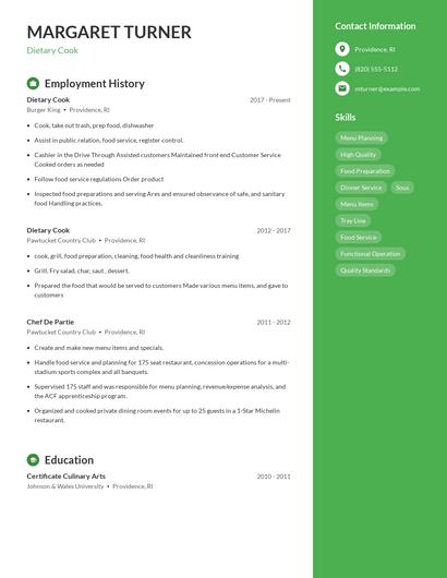 Dietary Cook Resume