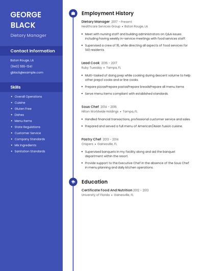 Dietary Manager Resume