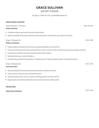 Dietary Worker Resume