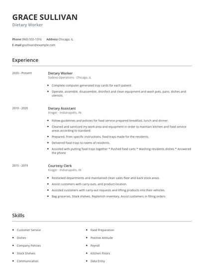 Dietary Worker Resume