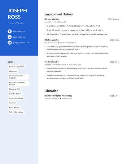 Dietary Worker Resume