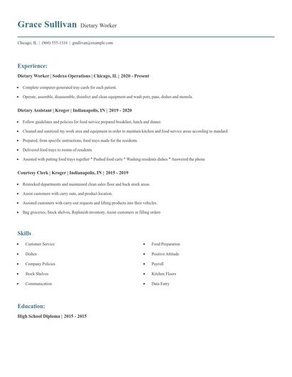 Dietary Worker Resume