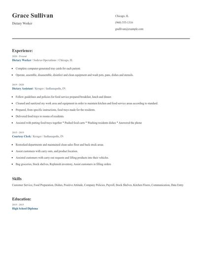 Dietary Worker Resume