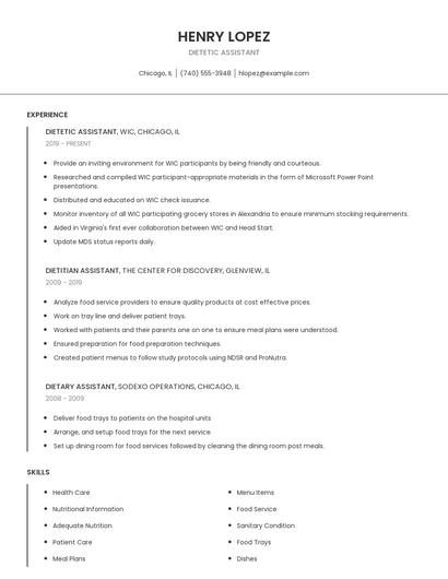 Dietetic Assistant Resume