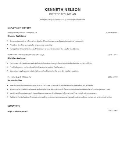 Dietetic Technician Resume