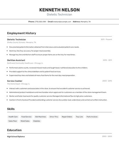 Dietetic Technician Resume