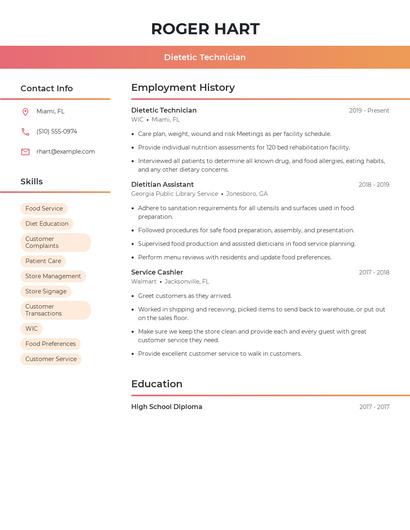 Dietetic Technician Resume