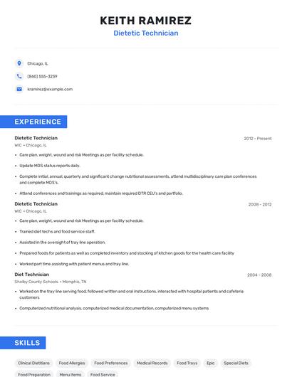 Dietetic Technician Resume