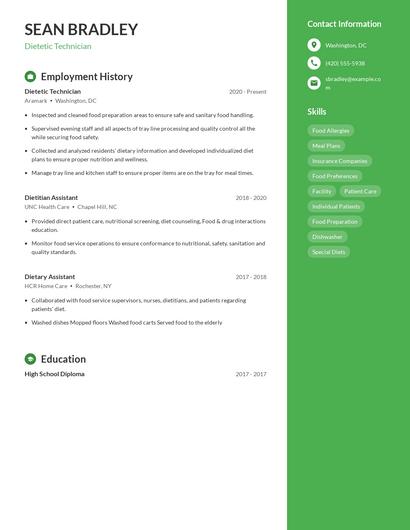 Dietetic Technician Resume