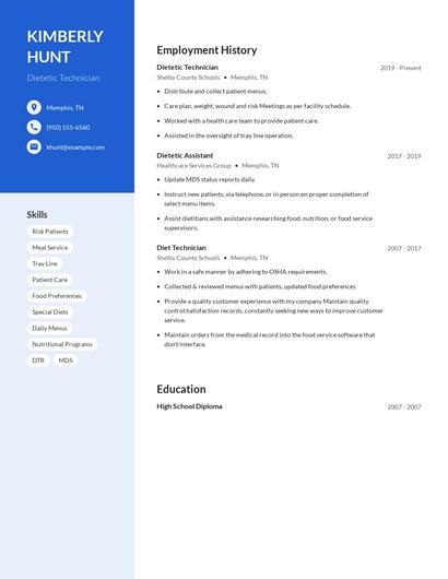 Dietetic Technician Resume
