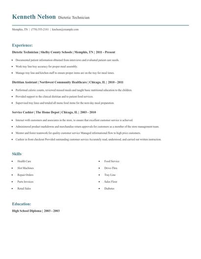 Dietetic Technician Resume