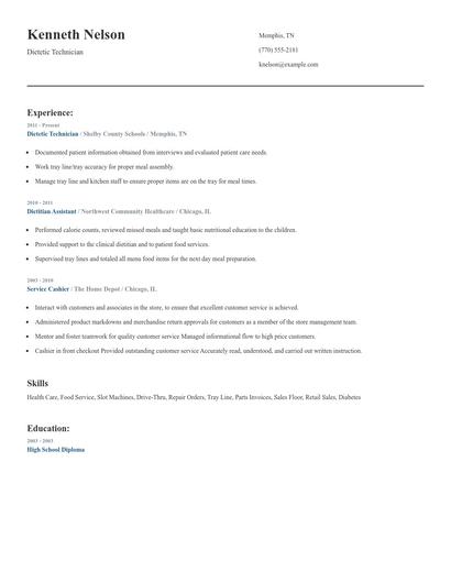 Dietetic Technician Resume