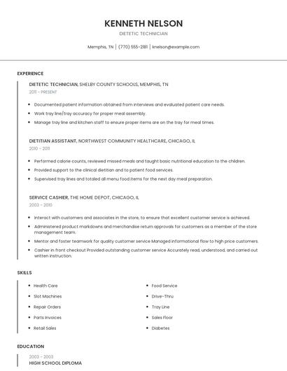Dietetic Technician Resume