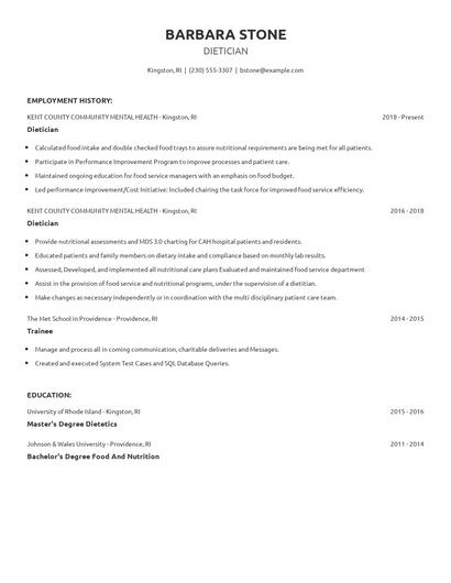 Dietician Resume