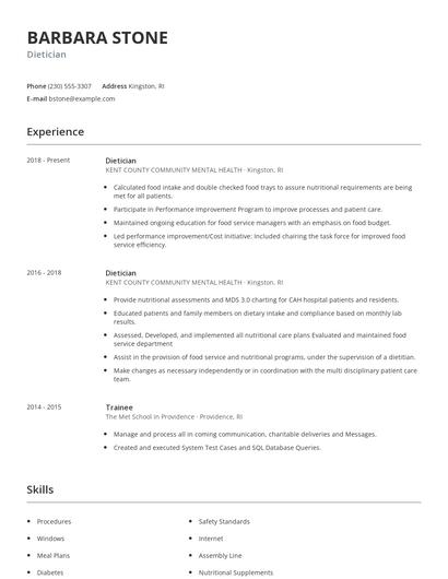 Dietician Resume