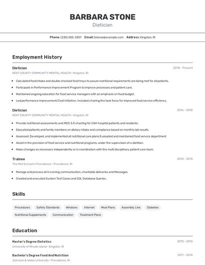Dietician Resume