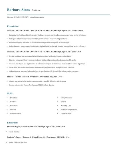 Dietician Resume