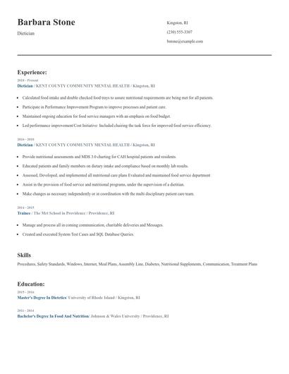 Dietician Resume