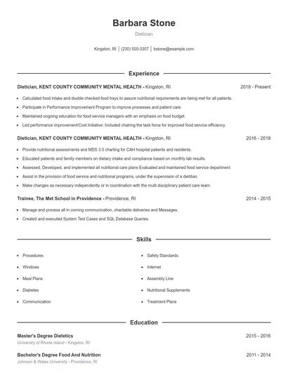 Dietician Resume