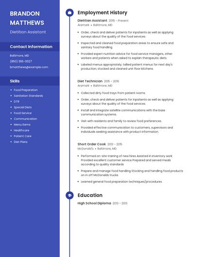 Dietitian Assistant Resume
