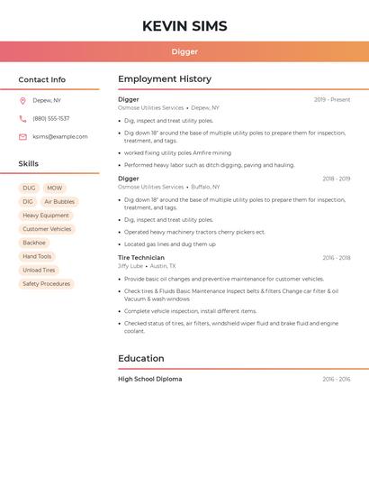 Digger Resume