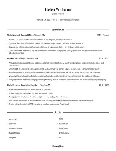 Digital Analyst Resume