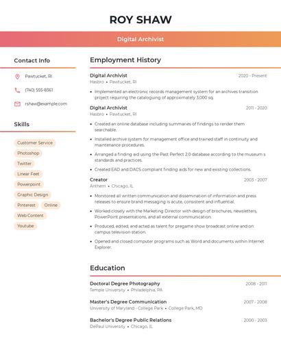 Digital Archivist Resume