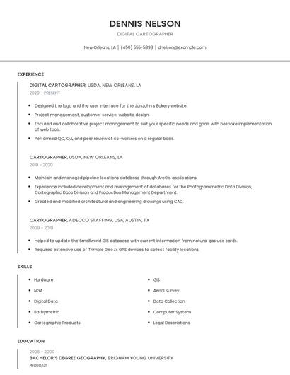 Digital Cartographer Resume