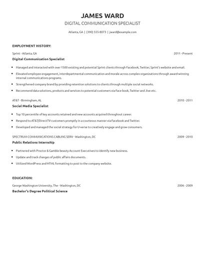 Digital Communication Specialist Resume