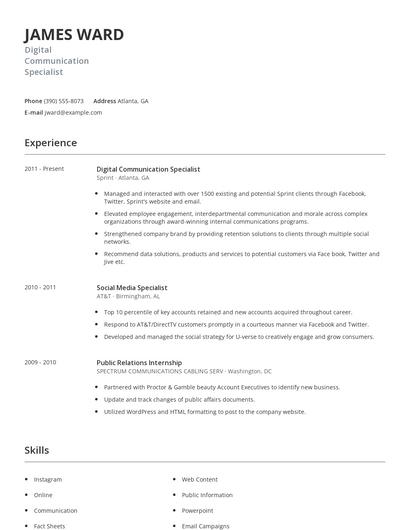Digital Communication Specialist Resume