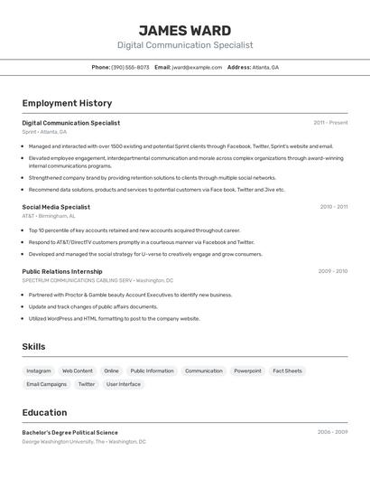 Digital Communication Specialist Resume