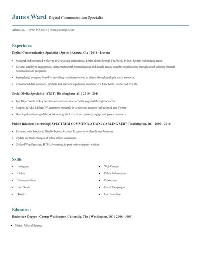 Digital Communication Specialist Resume