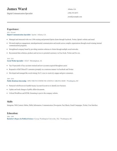 Digital Communication Specialist Resume