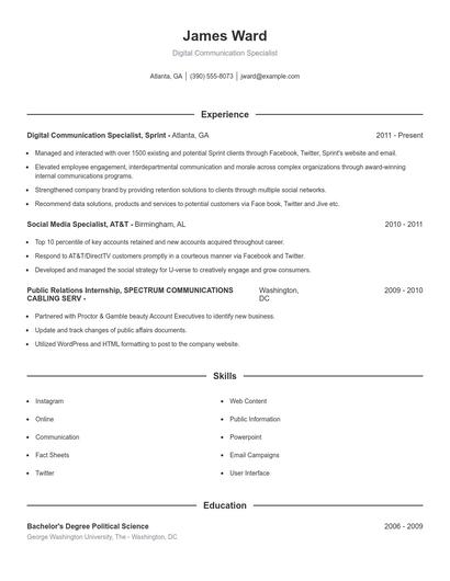 Digital Communication Specialist Resume