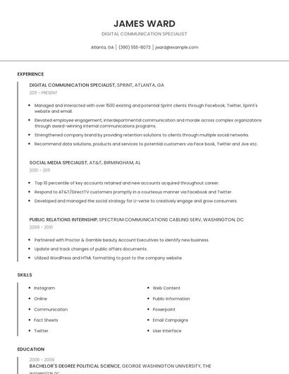 Digital Communication Specialist Resume