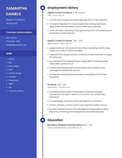 Digital Content Producer Resume