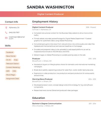 Digital Content Producer Resume
