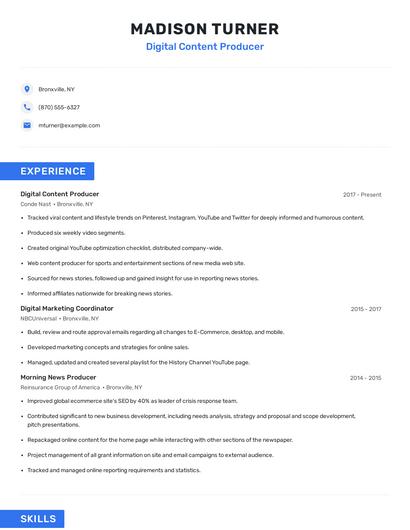 Digital Content Producer Resume