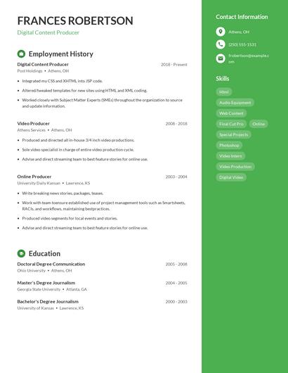 Digital Content Producer Resume