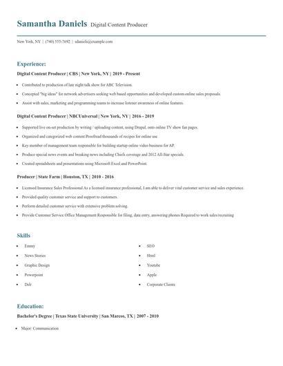 Digital Content Producer Resume