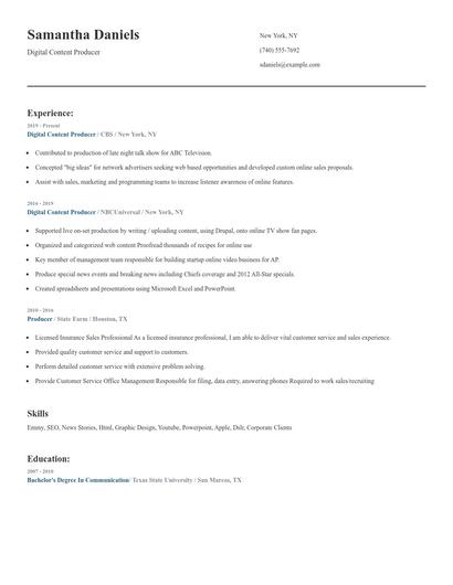 Digital Content Producer Resume