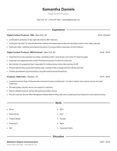 Digital Content Producer Resume