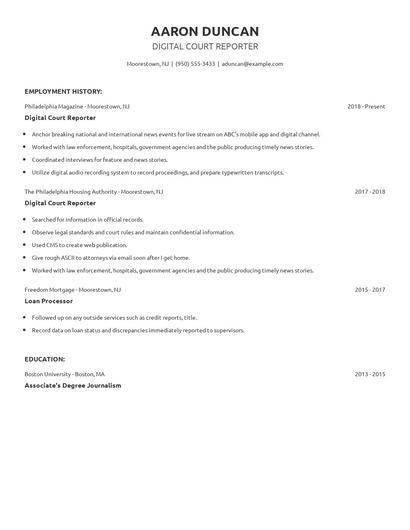 Digital Court Reporter Resume