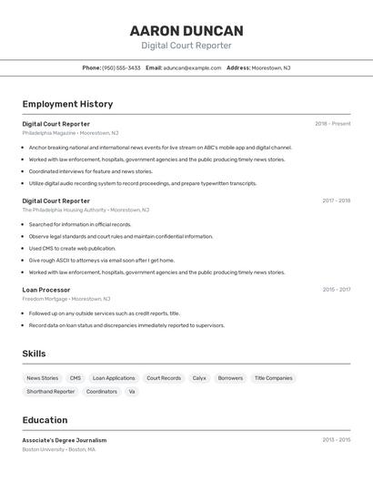 Digital Court Reporter Resume