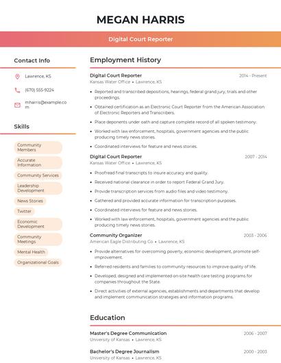 Digital Court Reporter Resume